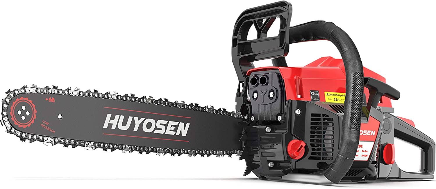 HUYOSEN Gas Chainsaw, 54.6CC 2-Cycle Gasoline Powered Chainsaws, 20-Inch Chainsaw, Handheld Cordless Petrol Power Chain Saws for Forest Cutting Trees, Wood, Garden and Farm(HN-C5520E)