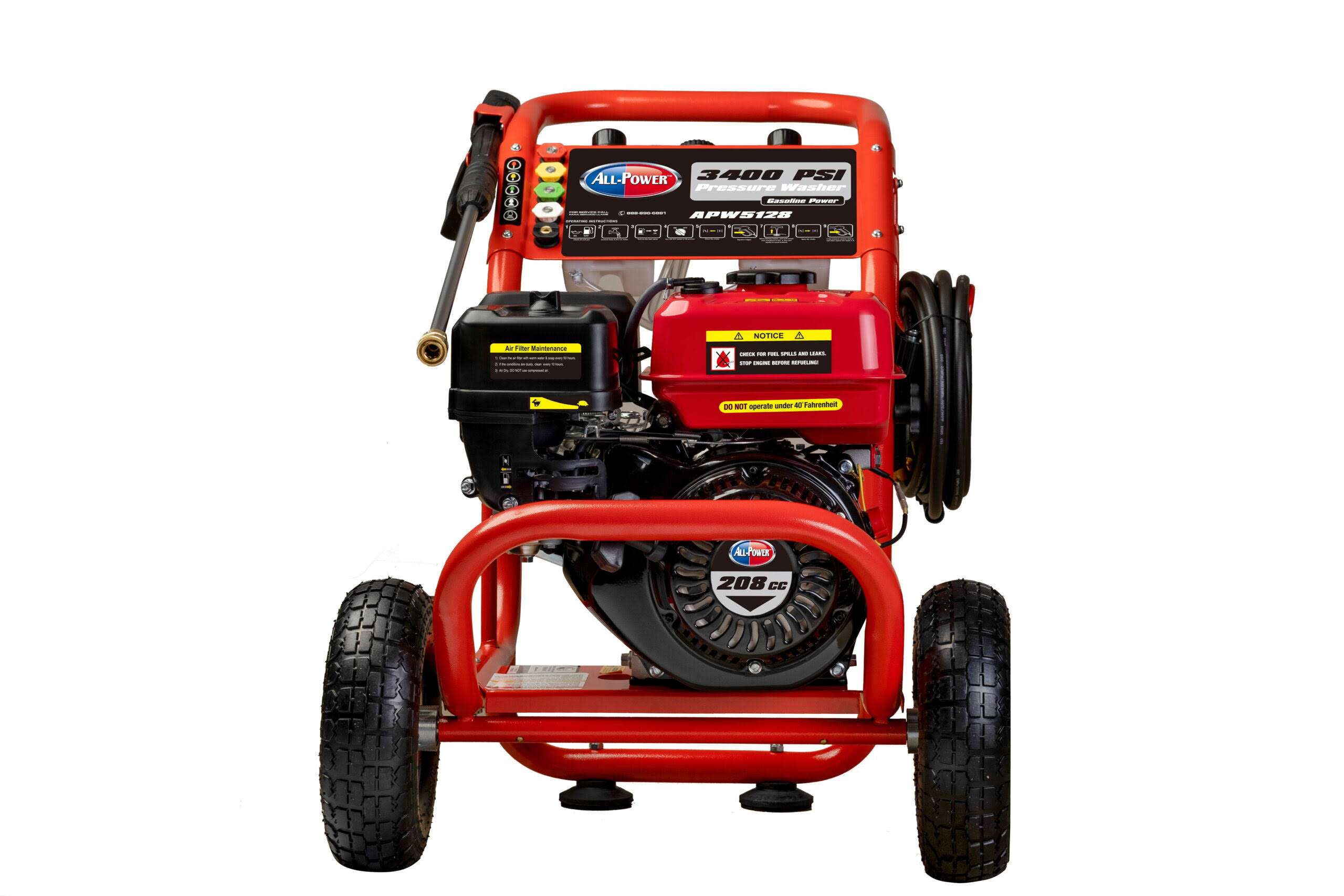 3400 PSI 2.6 GPM Gas Pressure Washer, 5 Adjustable Nozzles, 30 ft High Pressure Hose, Power Washer for Outdoor Cleaning, APW5128