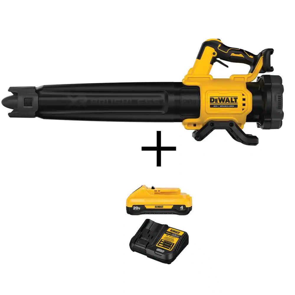 20V MAX 125 MPH 450 CFM Cordless Brushless Handheld Blower with 20V Compact Lithium-Ion 4Ah Battery   12V to 20V Charger