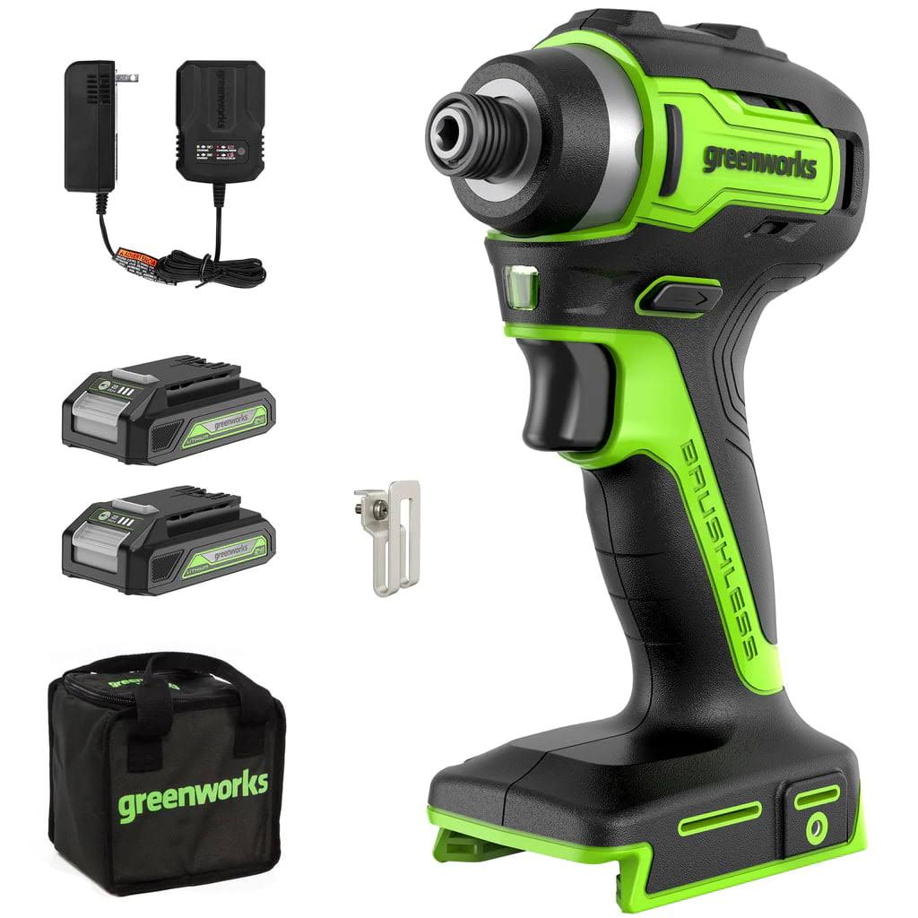 24V Brushless 1/4-inch 1900 in./lbs. Impact Driver with (2) 2.0 Ah Batteries   Charger, Bonus Tool Bag