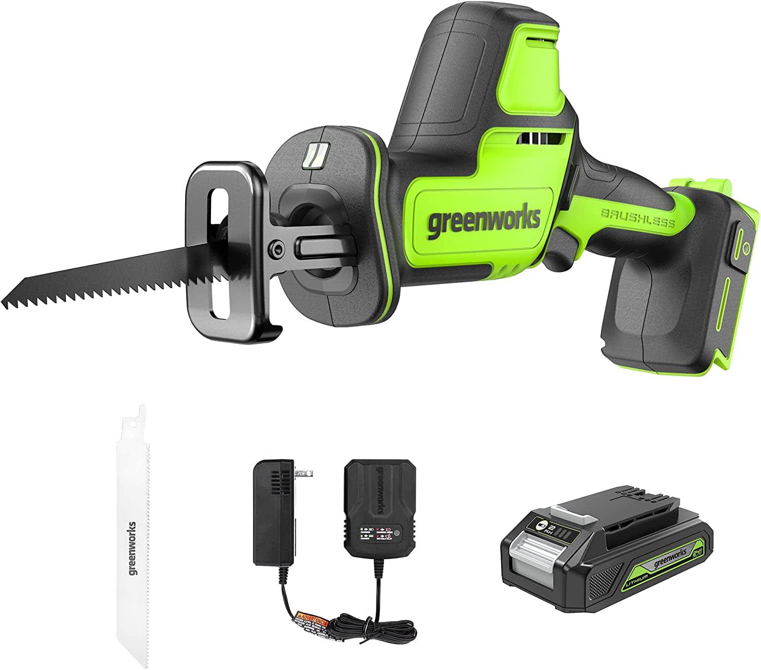 24V Brushless 1  Compact Reciprocating Saw Kit, Cordless Powered Variable Speed Saw, 2 Ah Battery and Charger