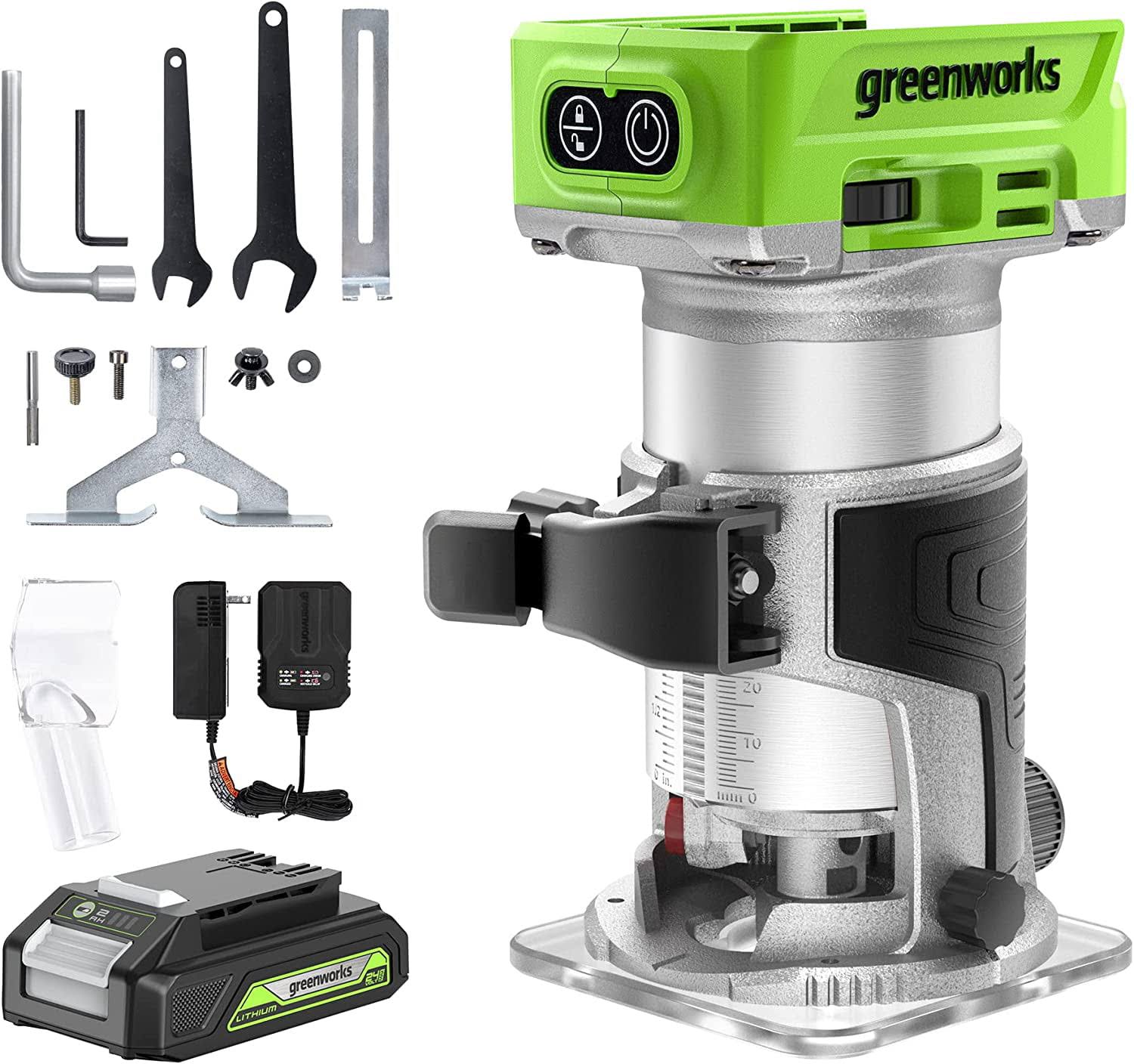 24V Brushless 30,000 RPM Compact Router with 2Ah Battery and Charger