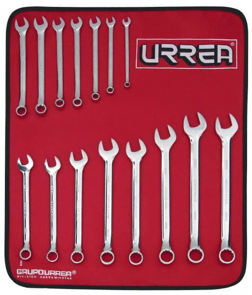 URREA Metric full polished 12 point combination wrench set, 15 pieces.
