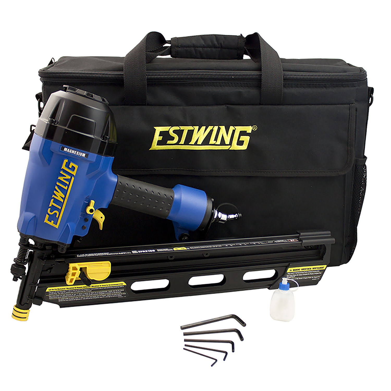 Estwing EFR2190 Pneumatic 21 Degree 3-1/2  Framing Nailer with Adjustable Metal Belt Hook, 1/4  NPT Industrial Swivel Fitting, and Bag