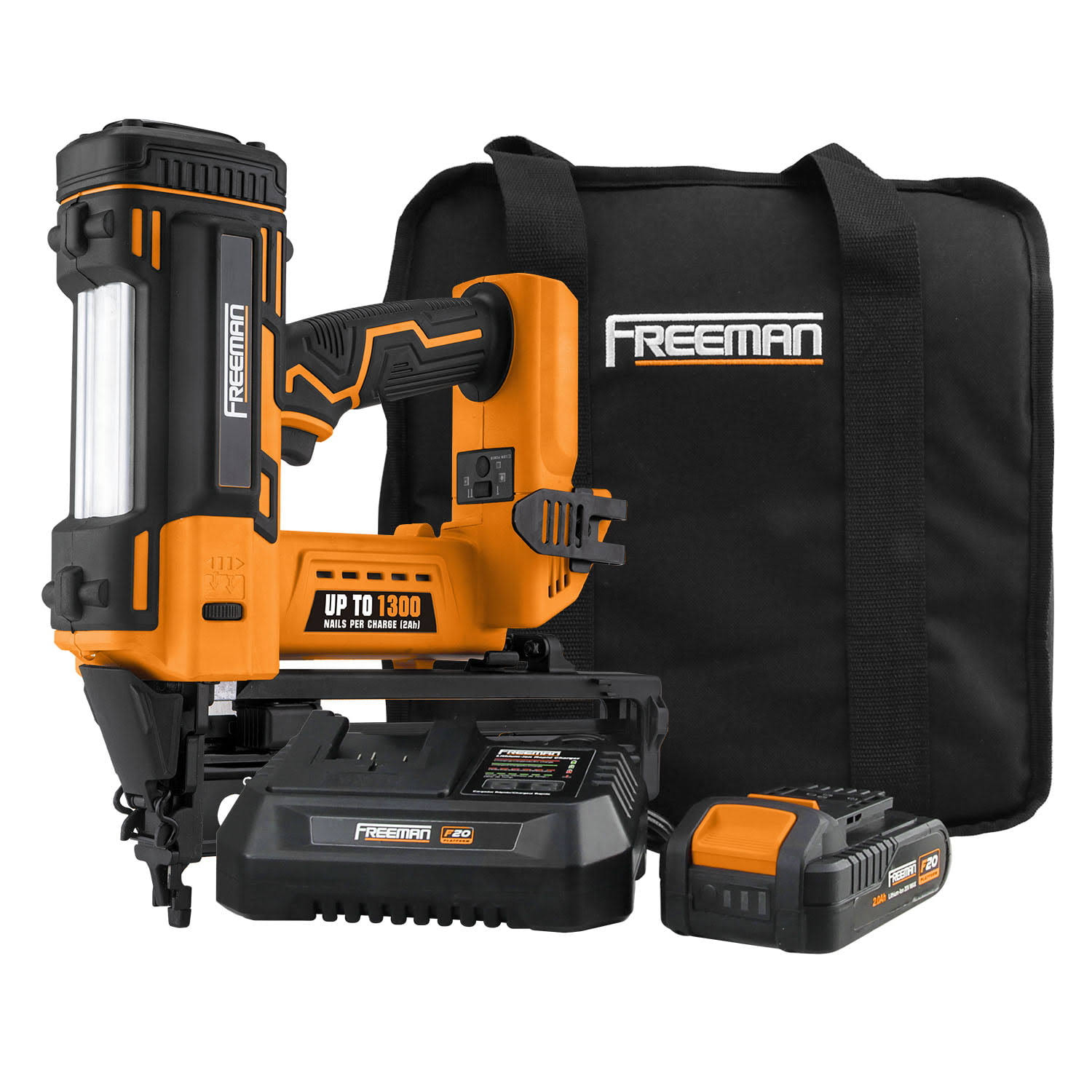 PE20VFN64 20 Volt Cordless 16-Gauge 2-1/2  Straight Finish Nailer Kit with Lithium Ion Battery, Charger, Bag, and Nails (200 Count) – 1300 Shots per Charge