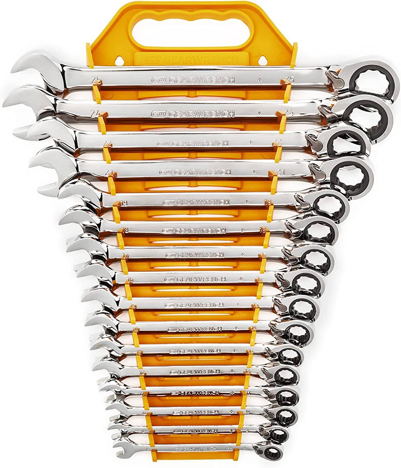 16 Pc. 72-Tooth 12 Point Reversible Ratcheting Combination Metric Wrench Set   9602N