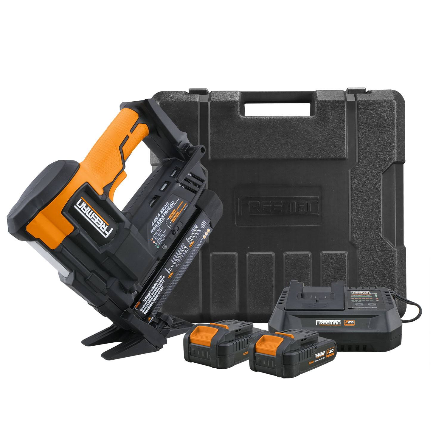 PE4118GF 20 Volt Cordless 4-in-1 18-Gauge 2  Flooring Nailer / Stapler Kit with 2 Ah Lithium-Ion Batteries, Charger, Case, and Fasteners (1000 Count)