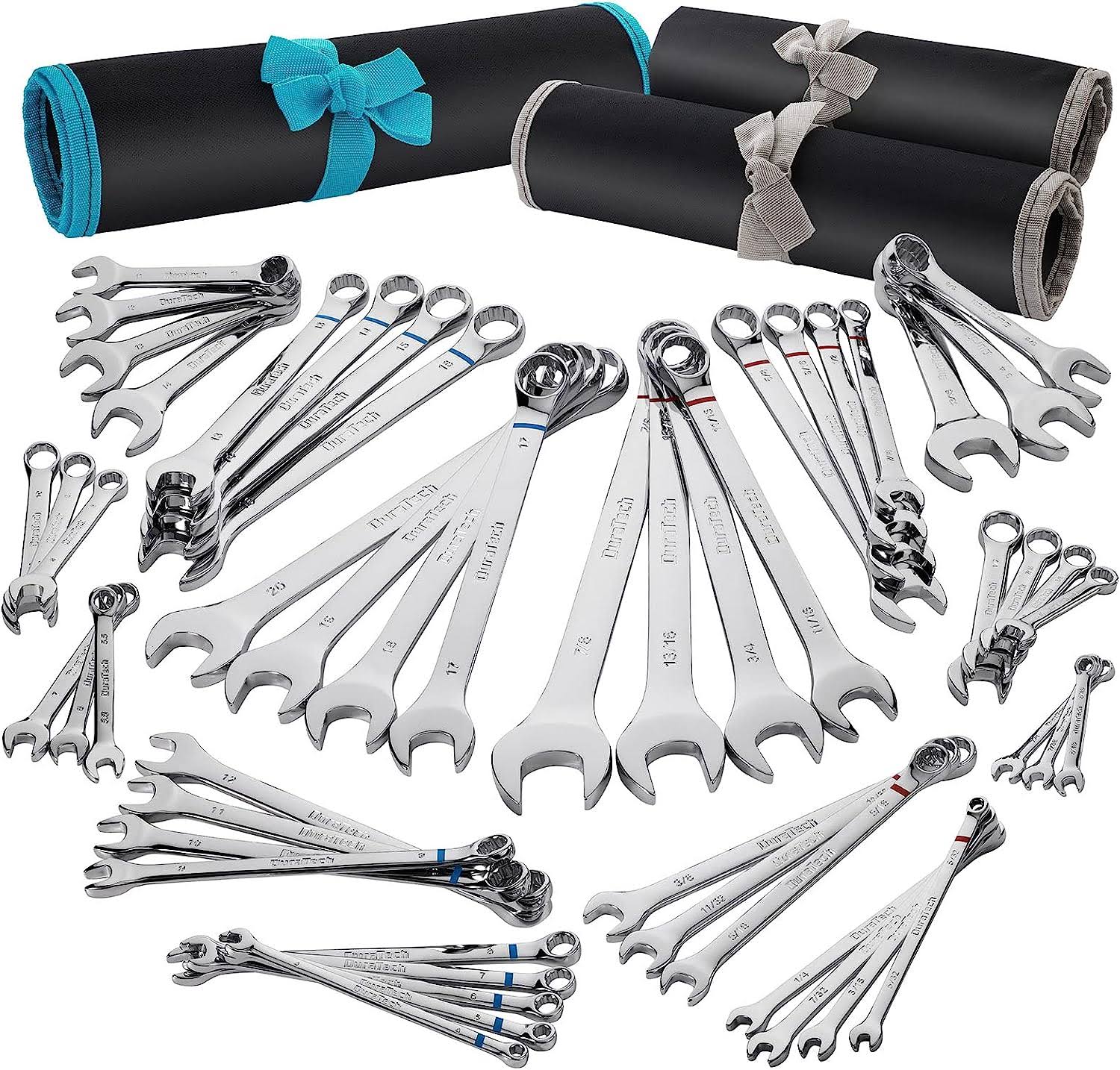DURATECH 52-Piece Combination Wrench Set, 32PCS Combo Wrench Set   20PCS  Wrench Set, SAE   Metric, CR-V Steel, with Rolling Pouch
