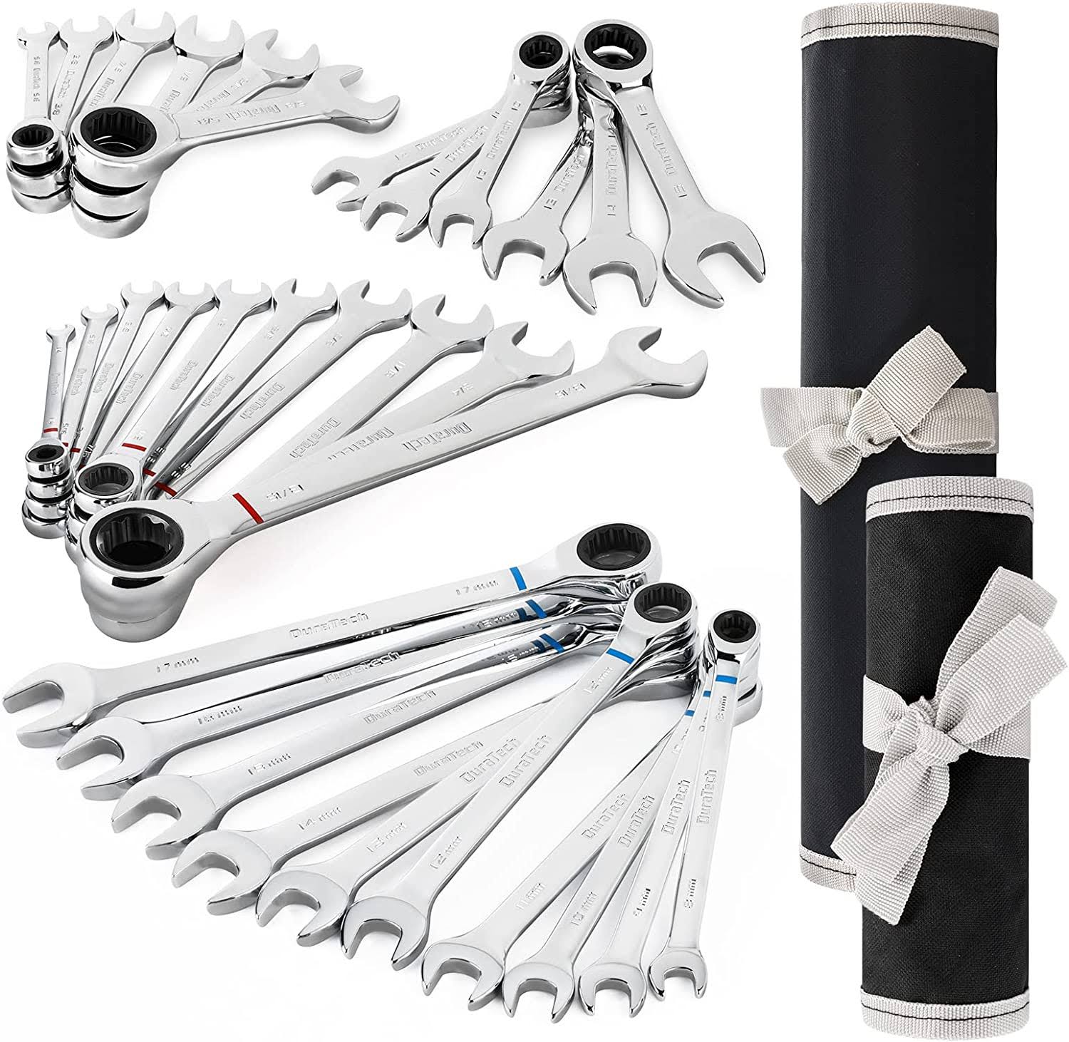DURATECH 32-Piece Ratcheting Combination Wrench Set, 20PCS Combo   12PCS  Wrench Set, SAE   Metric, CR-V Steel, with Rolling Pouch