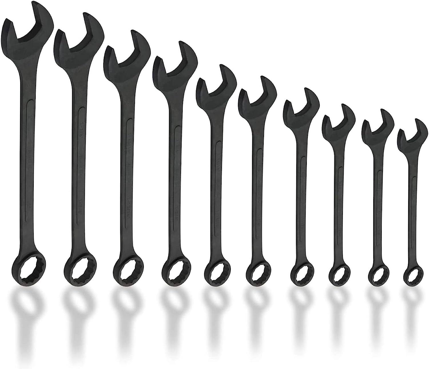 Neiko 03129A Jumbo Combination Wrench Set, 10-Piece Open-End Wrench Set, SAE Sizes 1 5/16 Inches to 2 Inches for Large Vehicles, Black Oxide Finish
