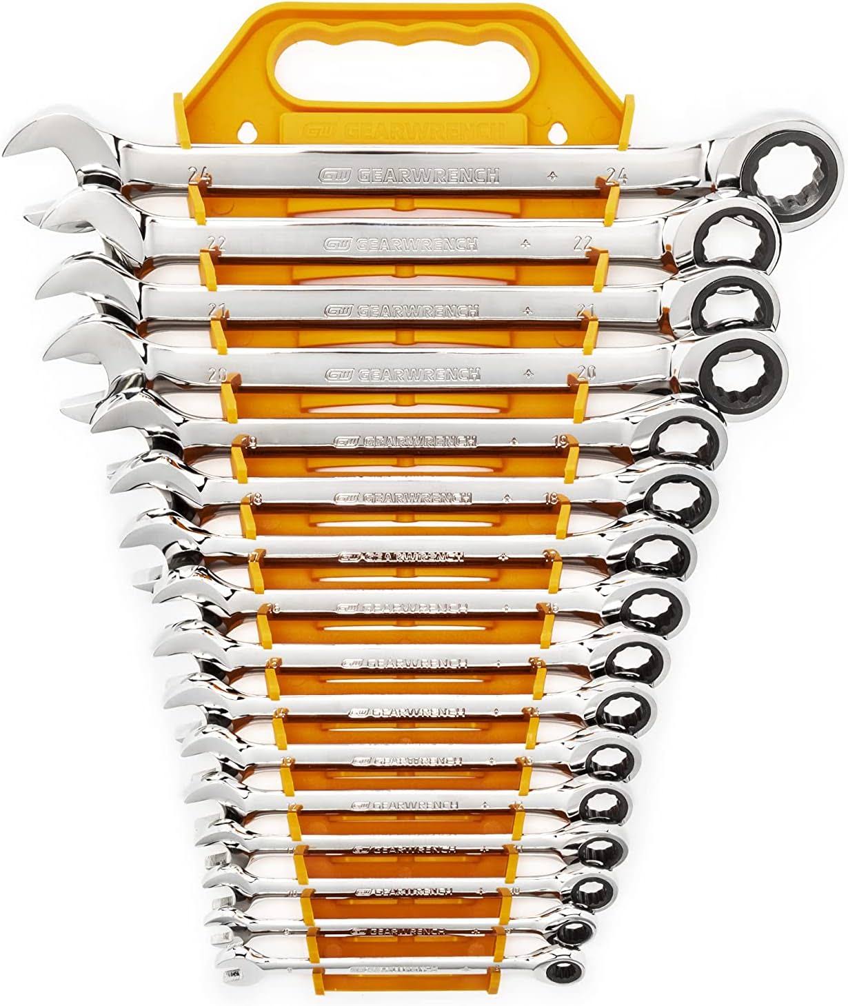 16 Pc. Ratcheting Combination Wrench Set with Tray, Metric   9416