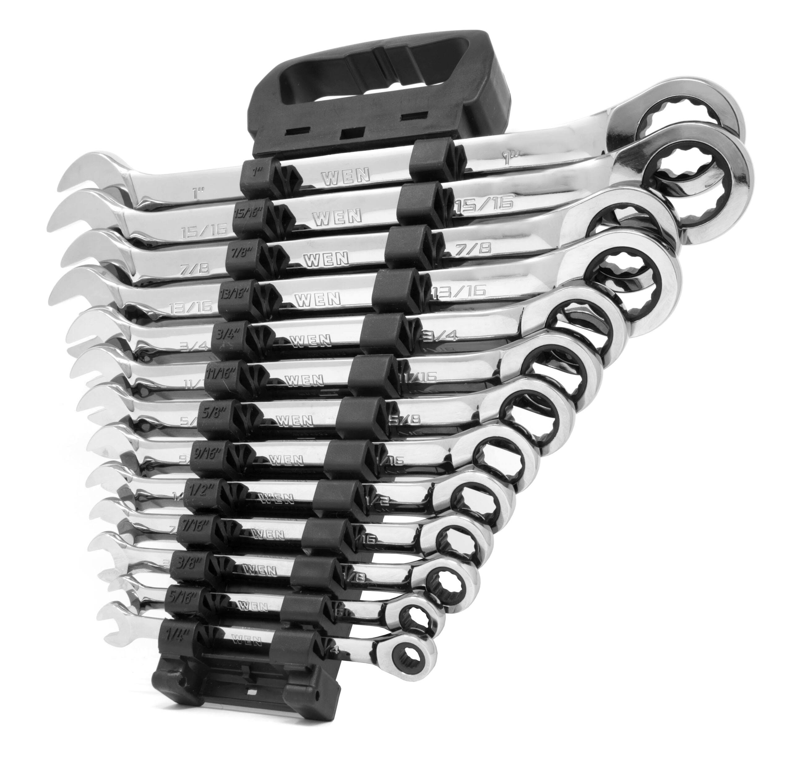 13-Piece Professional-Grade Ratcheting SAE Combination Wrench Set with Storage Rack