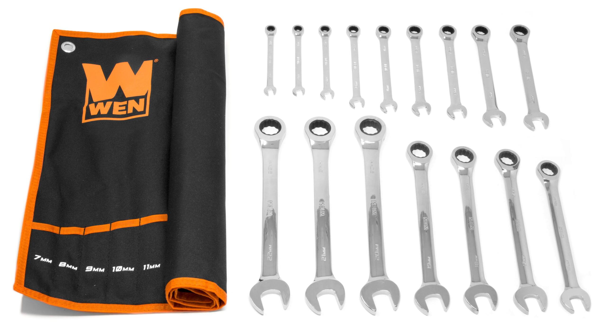 16-Piece Professional-Grade Ratcheting Metric Combination Wrench Set with Storage Pouch