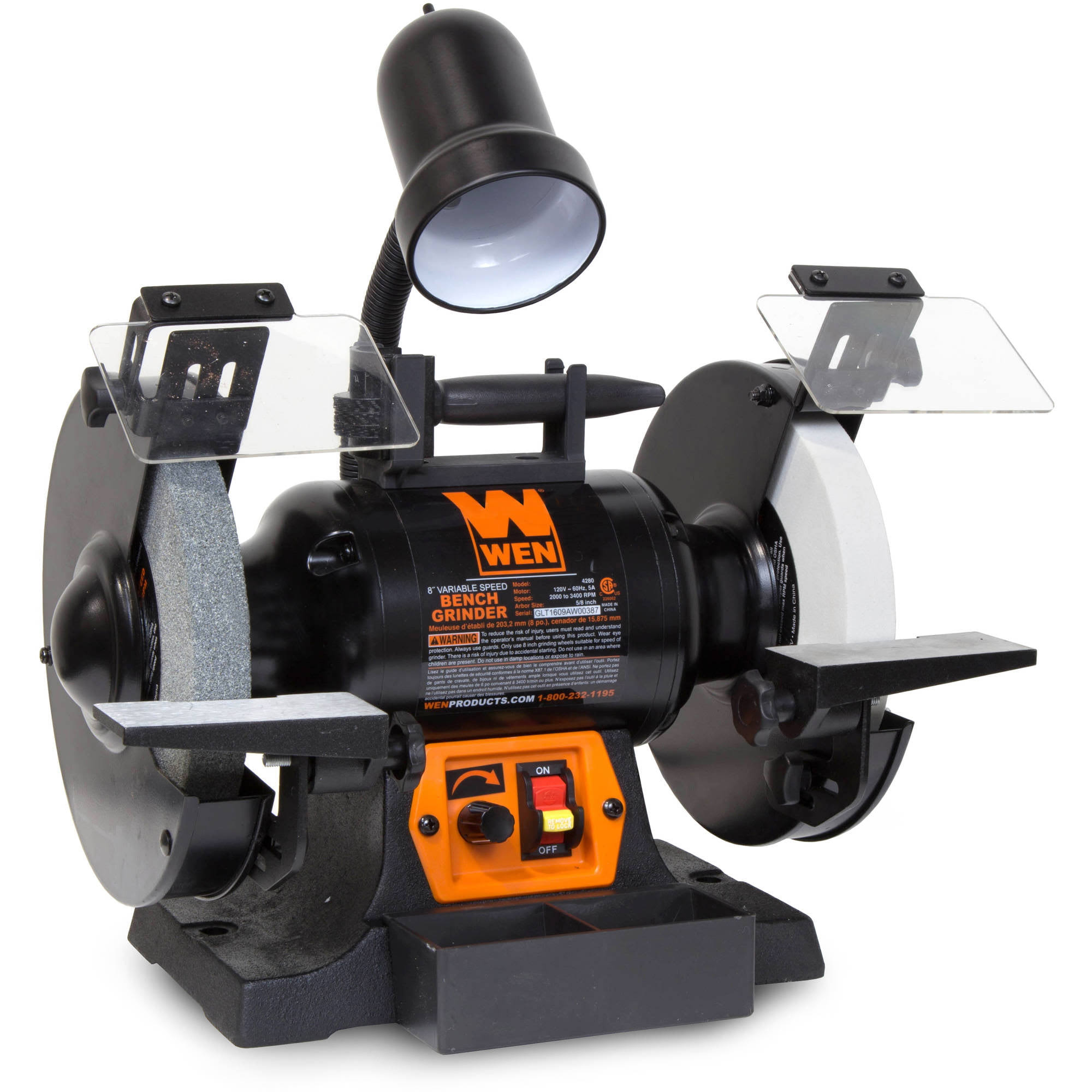 5-Amp 8-Inch Variable Speed Bench Grinder With Work Light, 4280