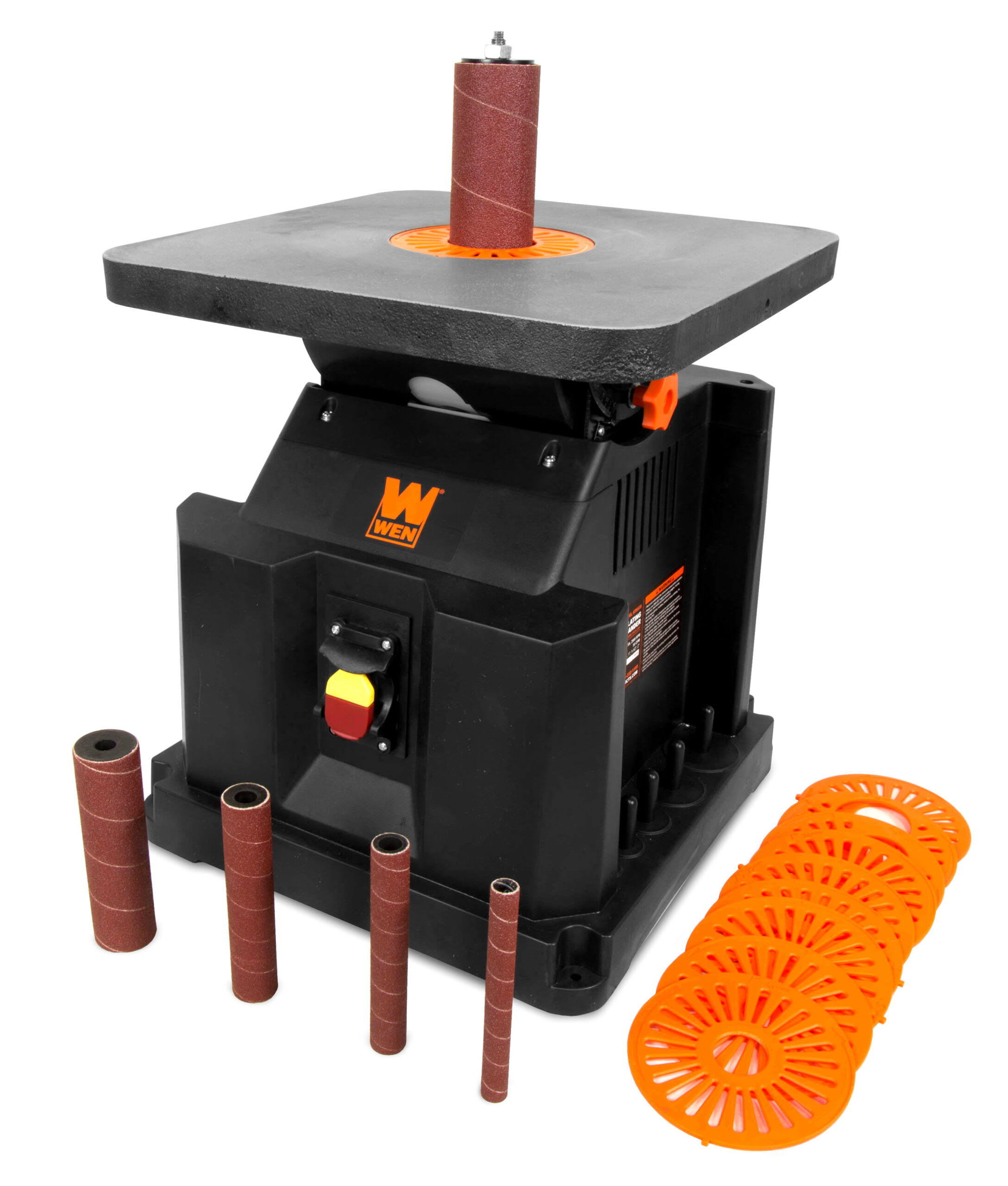 Products 3.5-Amp Oscillating Spindle Sander with Extra Large Beveling Table Top