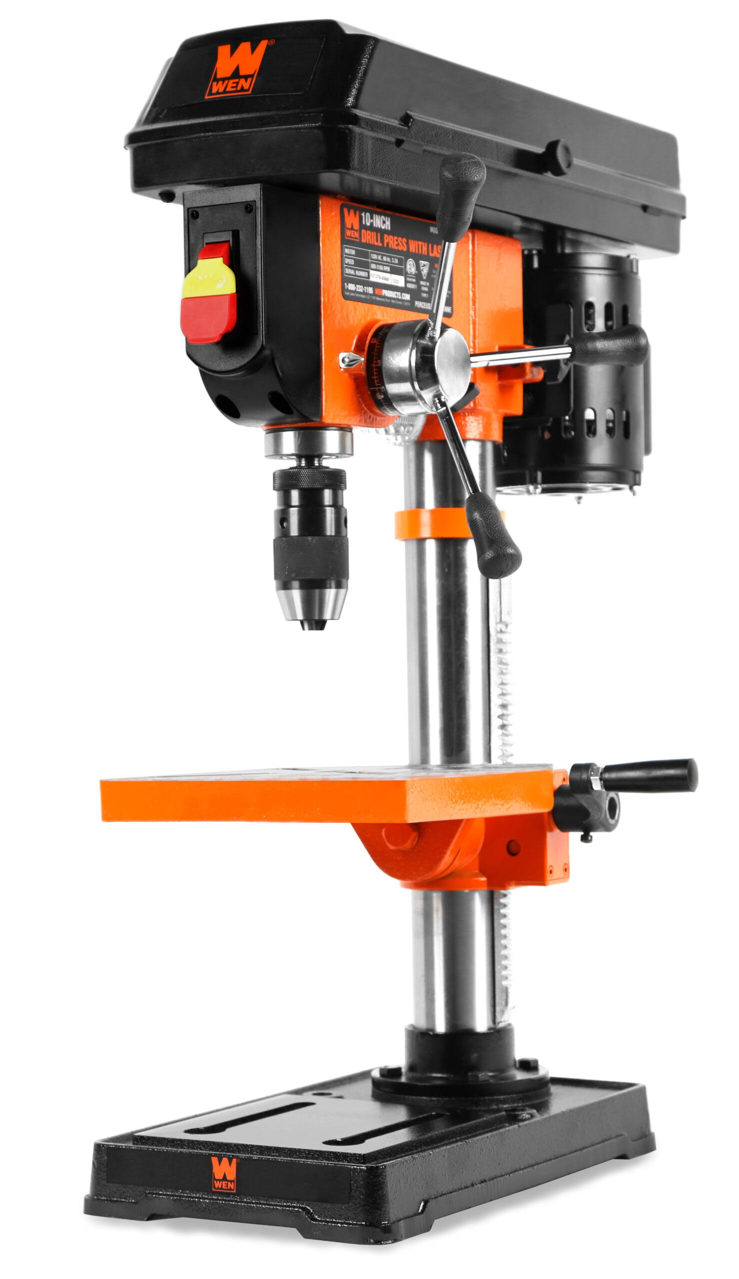 3.2-Amp 10-Inch 5-Speed Cast Iron Benchtop Drill Press with Laser and Keyless Chuck