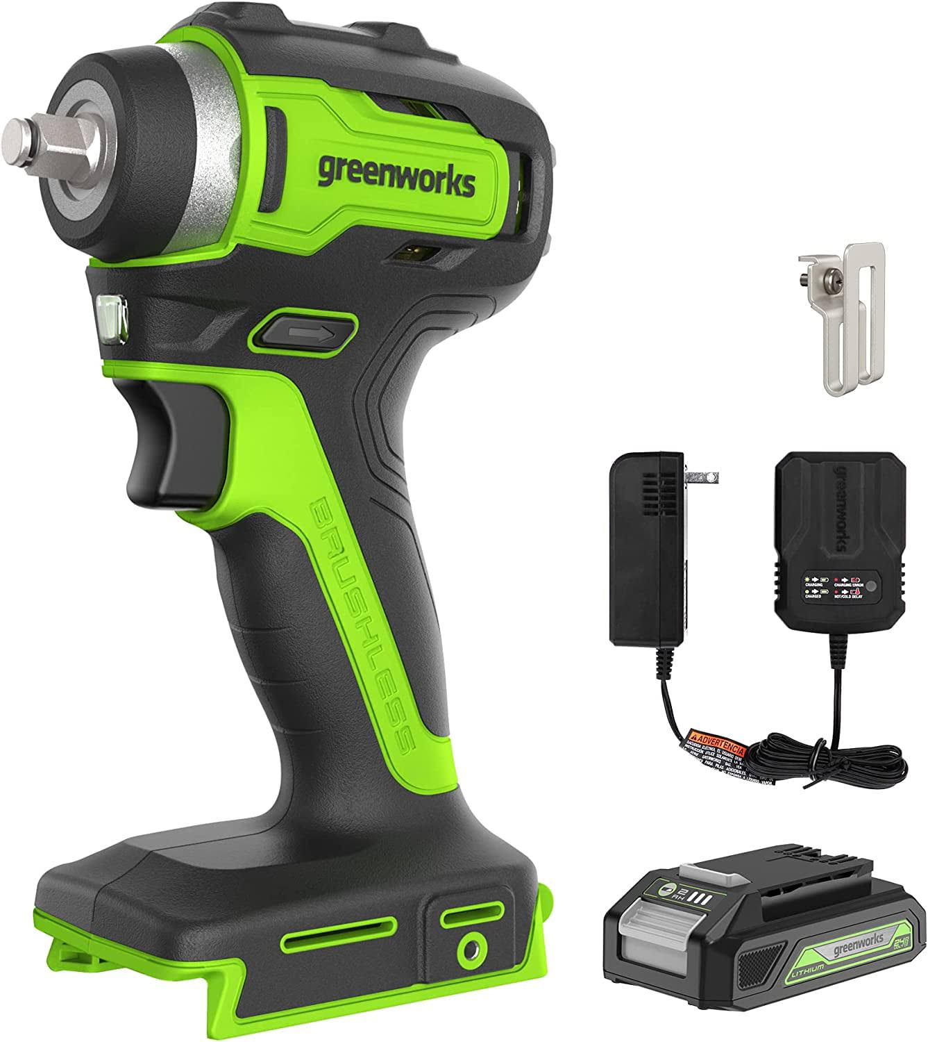 24V Brushless 3/8  Cordless Impact Wrench, 2.0Ah Battery and Compact Charger