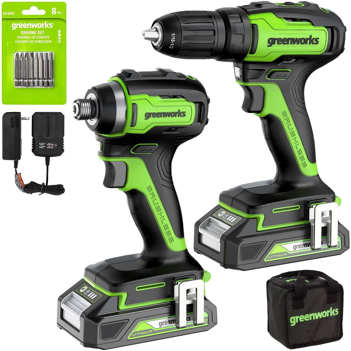 24V Brushless 1/2  Drill + 1/4  Impact Driver Combo Kit W/ (2) Batteries and Charger Included