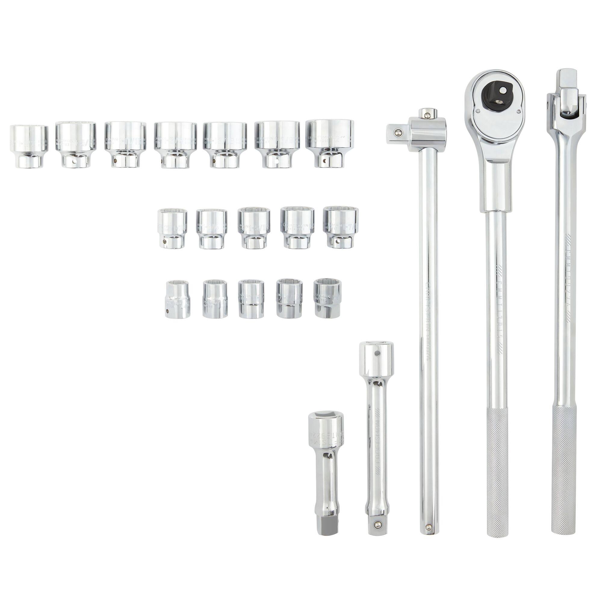 22-Piece Standard (SAE) and Metric Polished Chrome Mechanics Tool Set