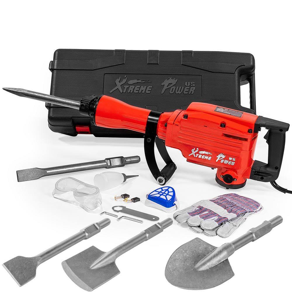 KIT445-H 10 in. W 2200-Watt Heavy-Duty Electric Jackhammer Demolition Hammer Concrete Breaker Tool Kit with Full Chisel Bit Set