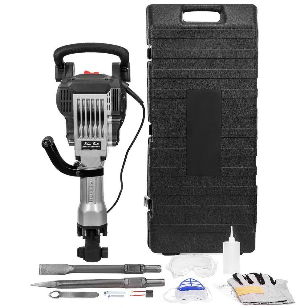 61109-XP 36.6 in. x 16.5 in. Electric Jack Hammer Demolition Power Tool, 2 Chisels, Case with Plastic Handle