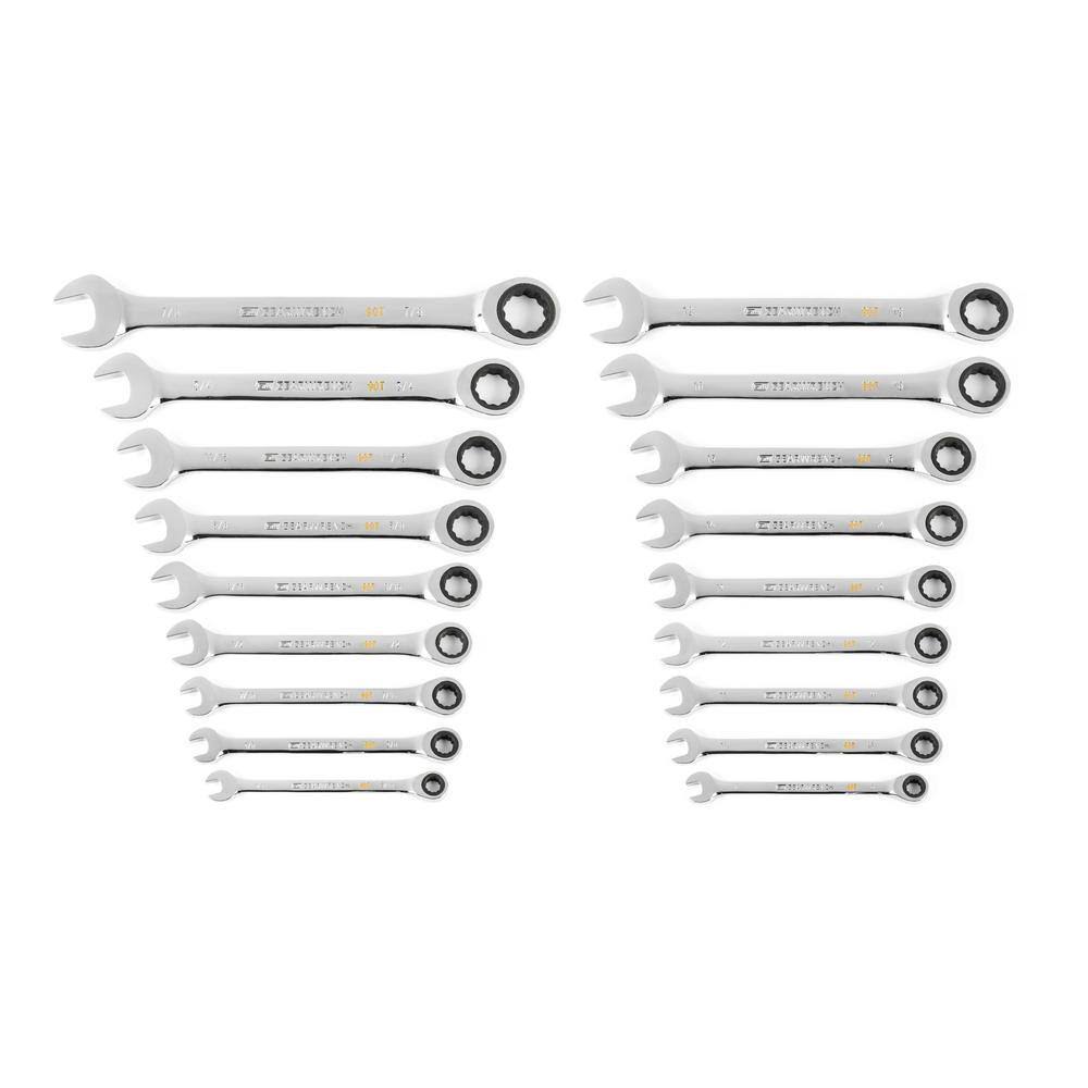 86698 SAE/MM 90-Tooth Pro Combination Ratcheting Wrench Tool Set with Tray (18-Piece)