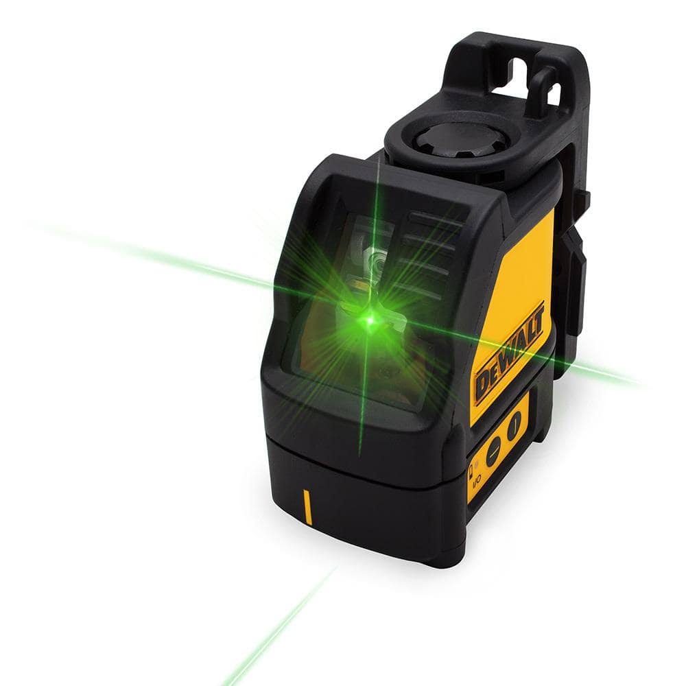 DW088CG 100 ft. Green Self-Leveling Cross Line Laser Level with (3) AA Batteries   Case