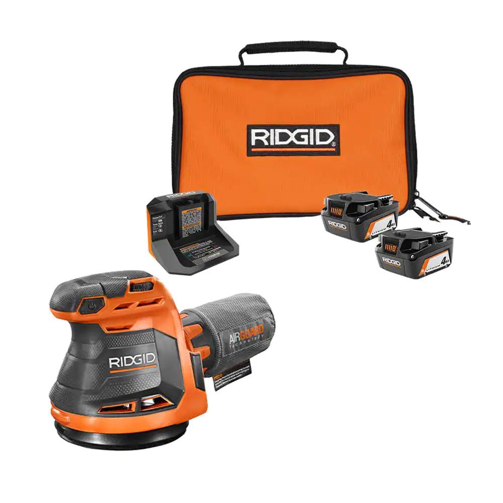 R8606B-AC93044SBN 18V Cordless 5 in. Random Orbit Sander with (2) 4.0 Ah Batteries, 18V Charger, and Bag
