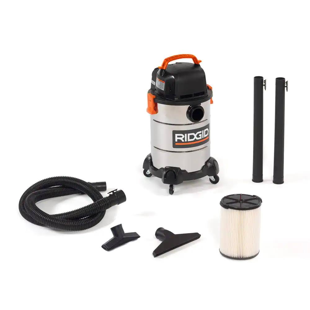 WD6425 6 Gallon 4.25 Peak HP Stainless Steel Wet/Dry Shop Vacuum with Filter, Locking Hose and Accessories