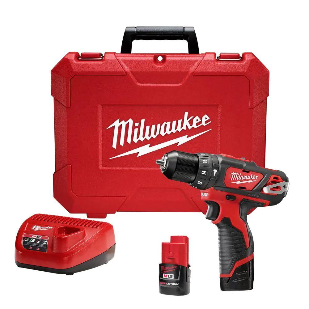 2408-22 M12 12V Lithium-Ion Cordless 3/8 in. Hammer Drill/Driver Kit with Two 1.5 Ah Batteries and Hard Case