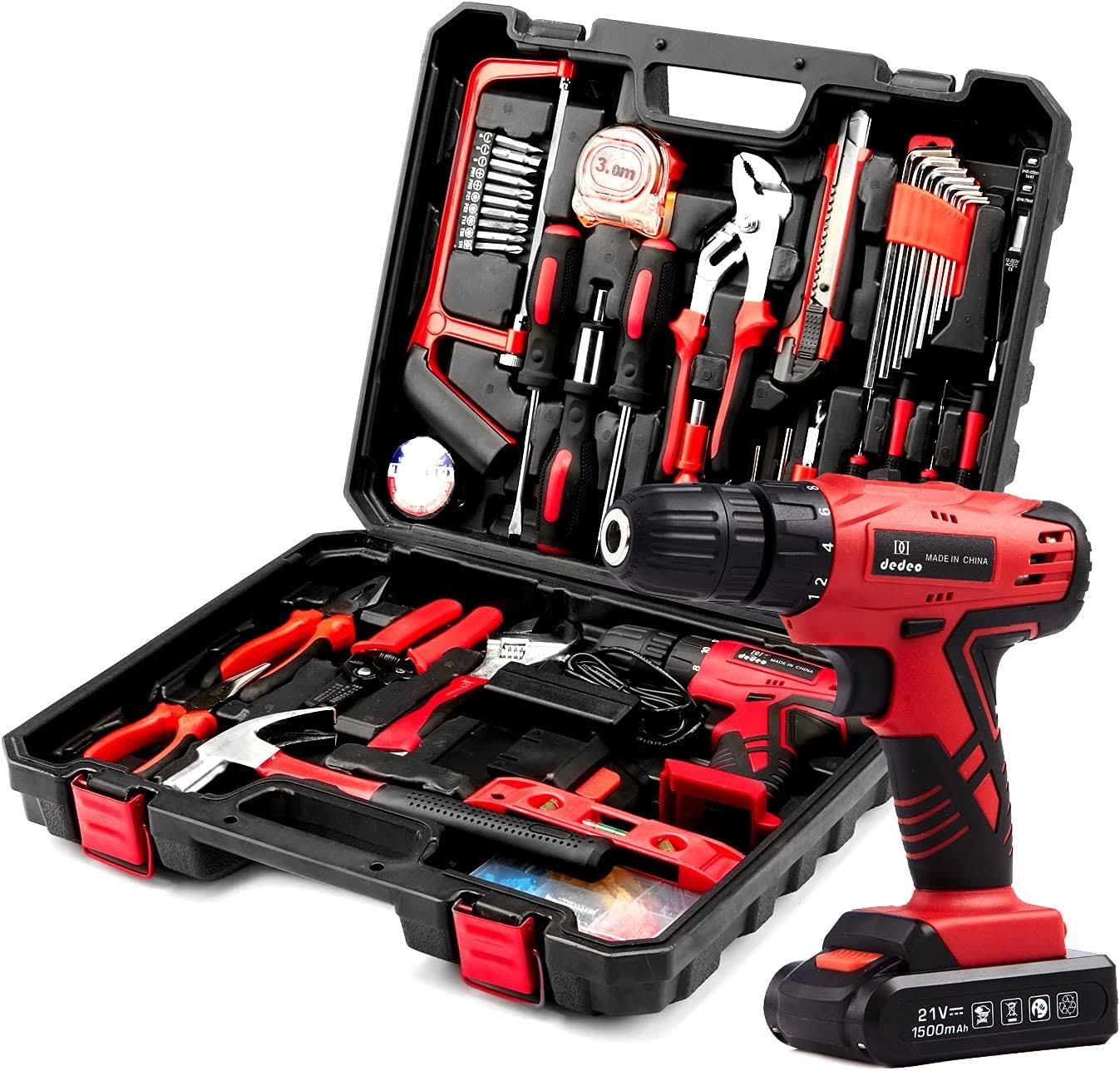 DD dedeo Tool Set with Drill, Cordless Hammer Drill Tool Kit 110Pcs Household Power Tools Drill Set with 21V Li-Ion Battery   Charger for Home Tool Kit