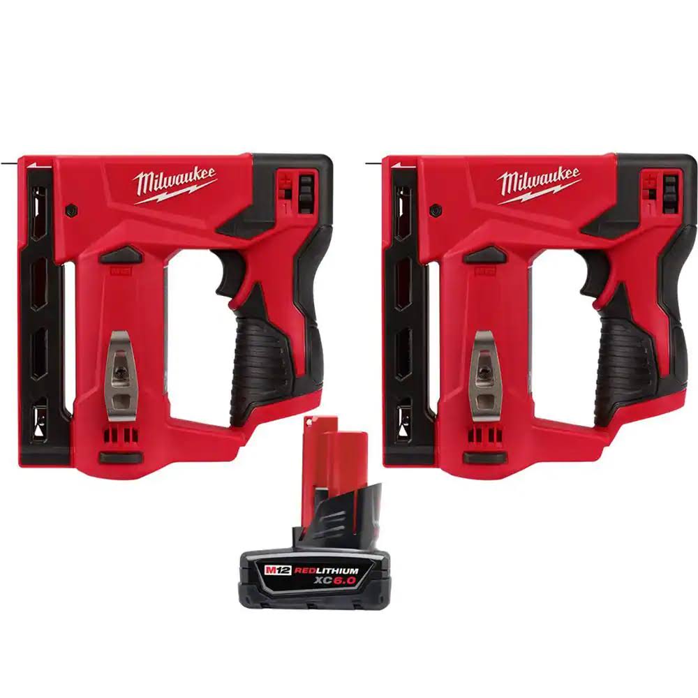 2447-20-2447-20-48-11-2460 M12 12V Lithium-Ion Cordless 3/8 in. Crown Stapler with M12 3/8 in. Crown Stapler and 6.0 Ah XC Battery Pack