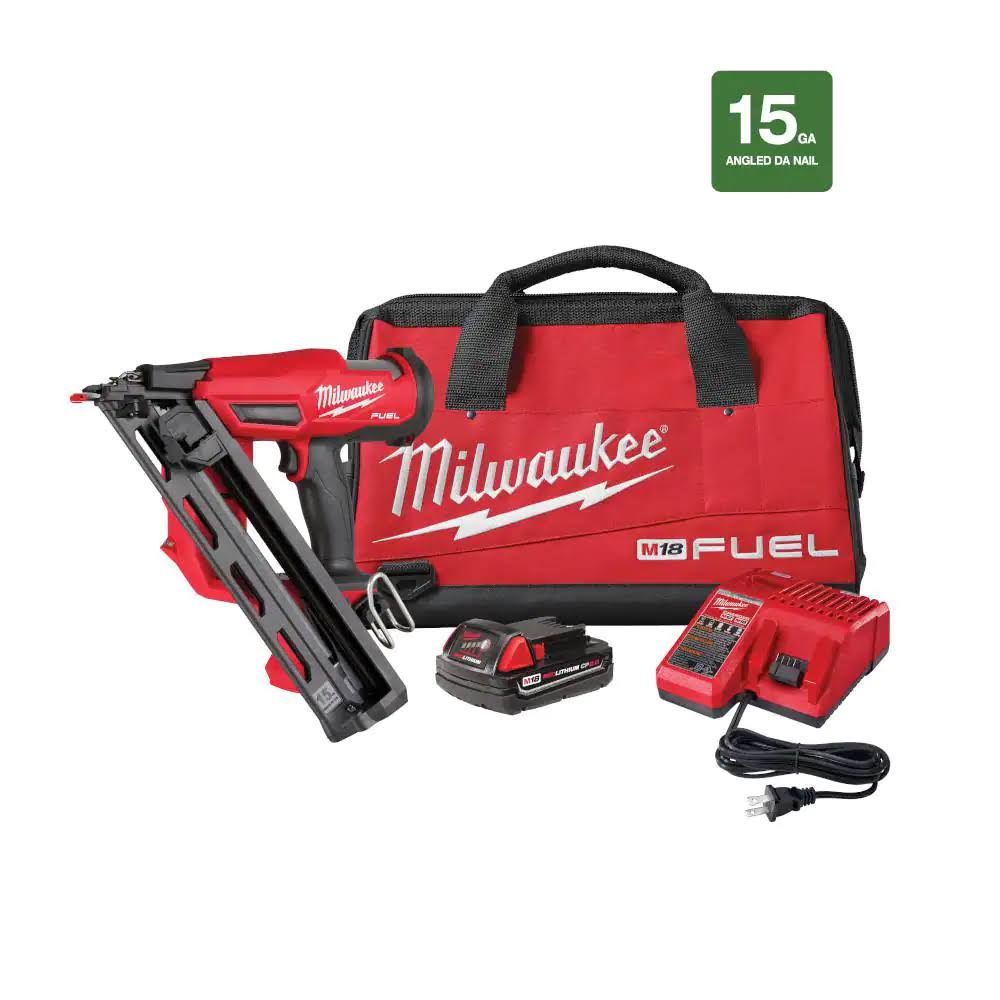 2839-21CT M18  18-Volt Lithium-Ion Brushless Cordless Gen II 15-Gauge Angled Finish Nailer Kit with 2.0Ah Battery and Charger