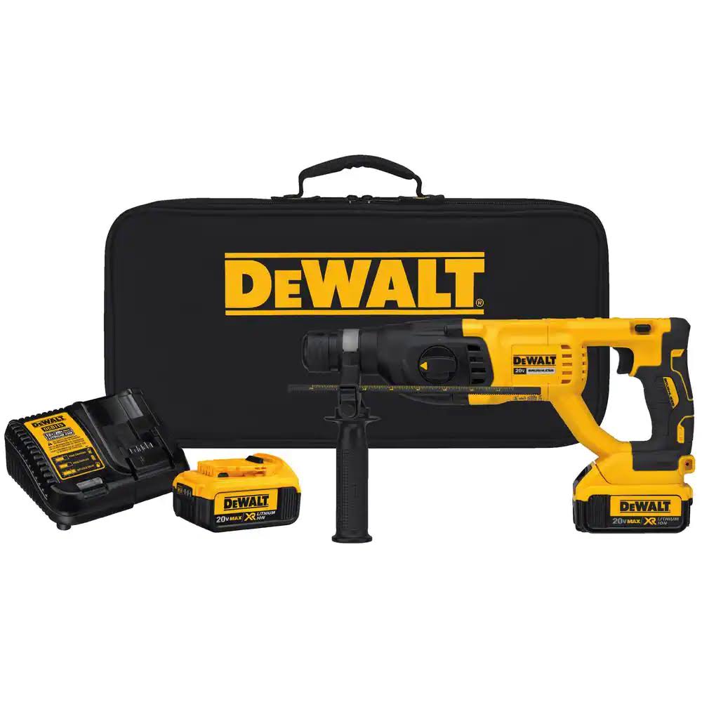 DCH133M2 20-Volt MAX Cordless Brushless 1 in. SDS Plus D-Handle Concrete   Masonry Rotary Hammer   (2) 20-Volt 4.0Ah Batteries