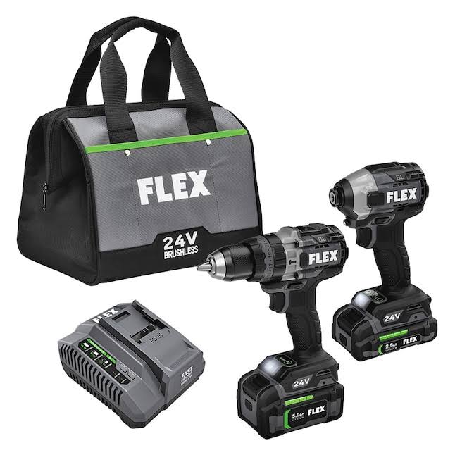 FXM202-2B 24V Hammer Drill With Turbo Mode And Quick Eject Impact Driver Kit with Soft Case (2 Li-ion Batteries Included and Charger Included)