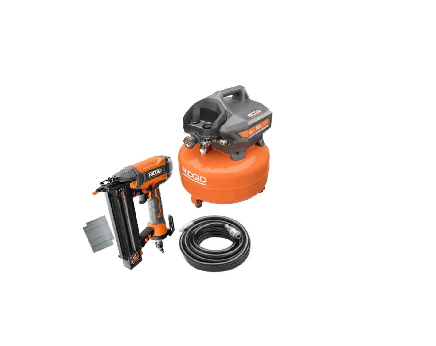 R69601FKN 6 Gal. Electric Pancake Air Compressor and Pneumatic 18-Gauge 2-1/8 in. Brad Nailer