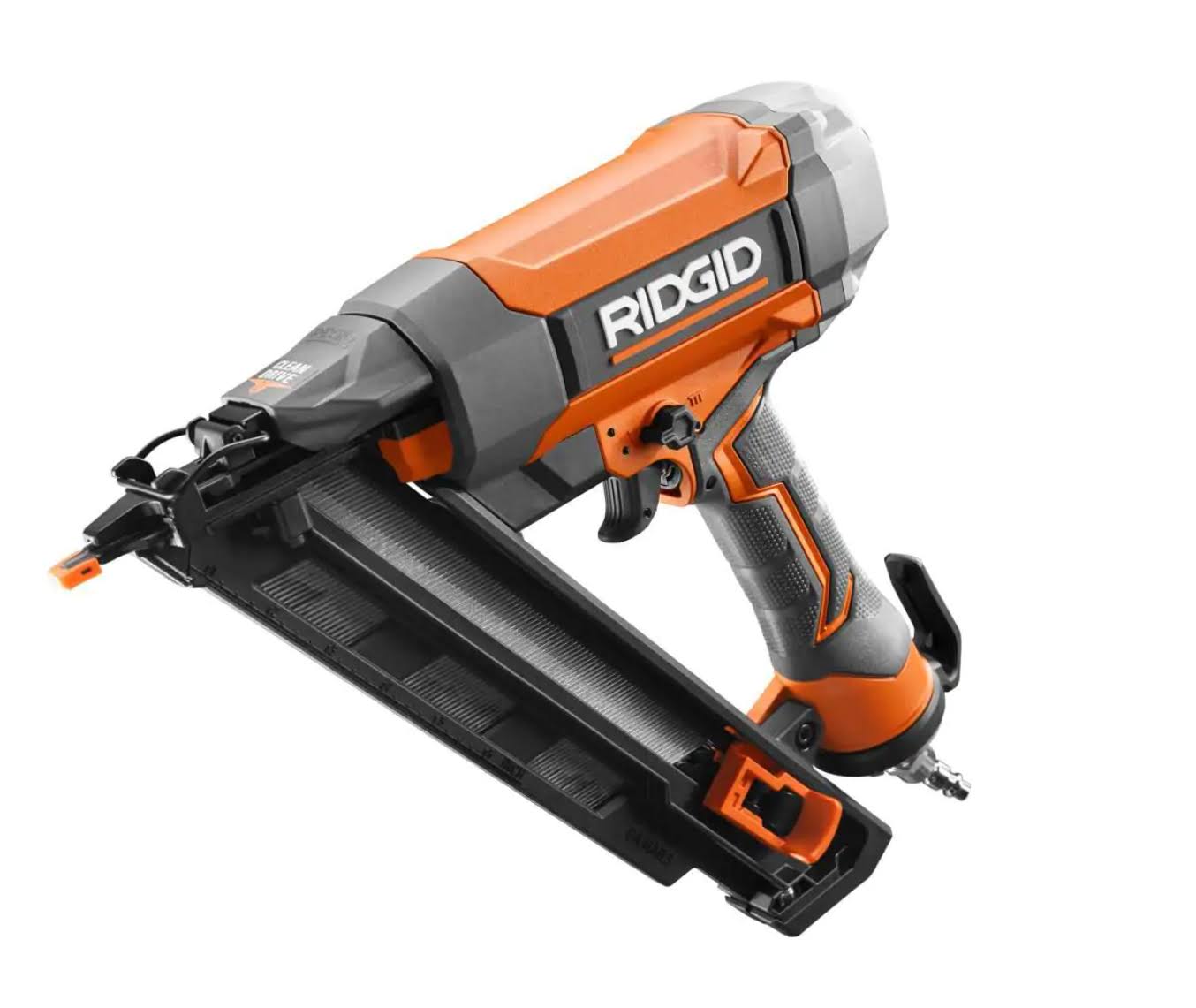 R250AFF Pneumatic 15-Gauge 2-1/2 in. Angled Finish Nailer with CLEAN DRIVE Technology, Tool Bag, and Sample Nails