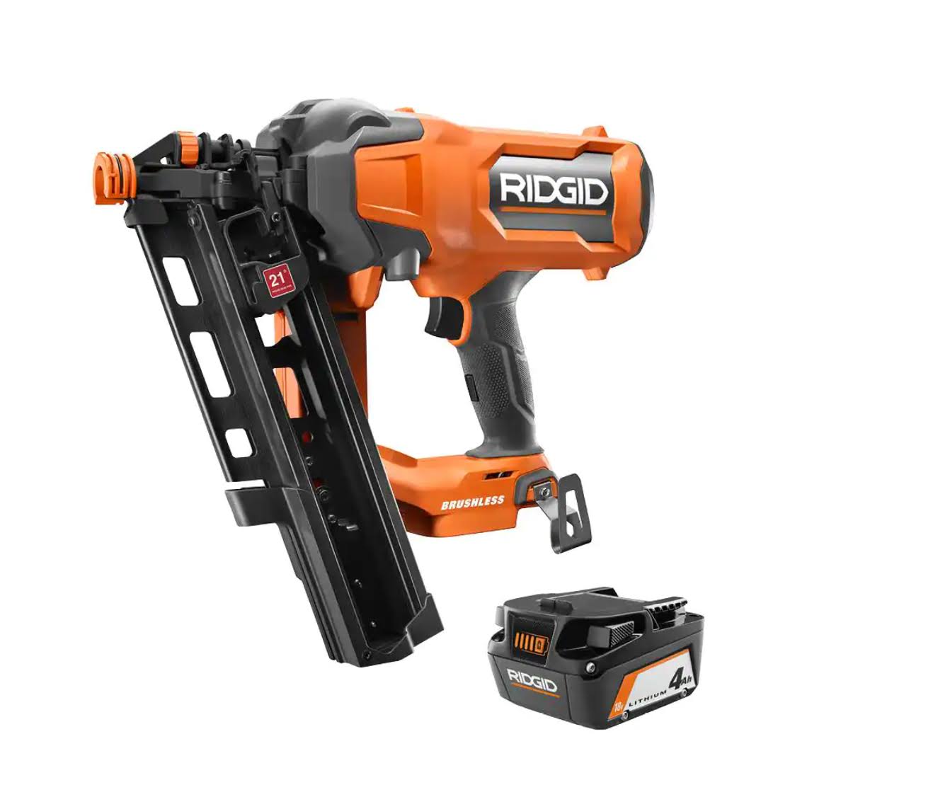 R09894B-AC87004 18V Lithium-Ion Brushless Cordless 21° 3-1/2 in. Framing Nailer with 18V Lithium-Ion 4.0 Ah Battery