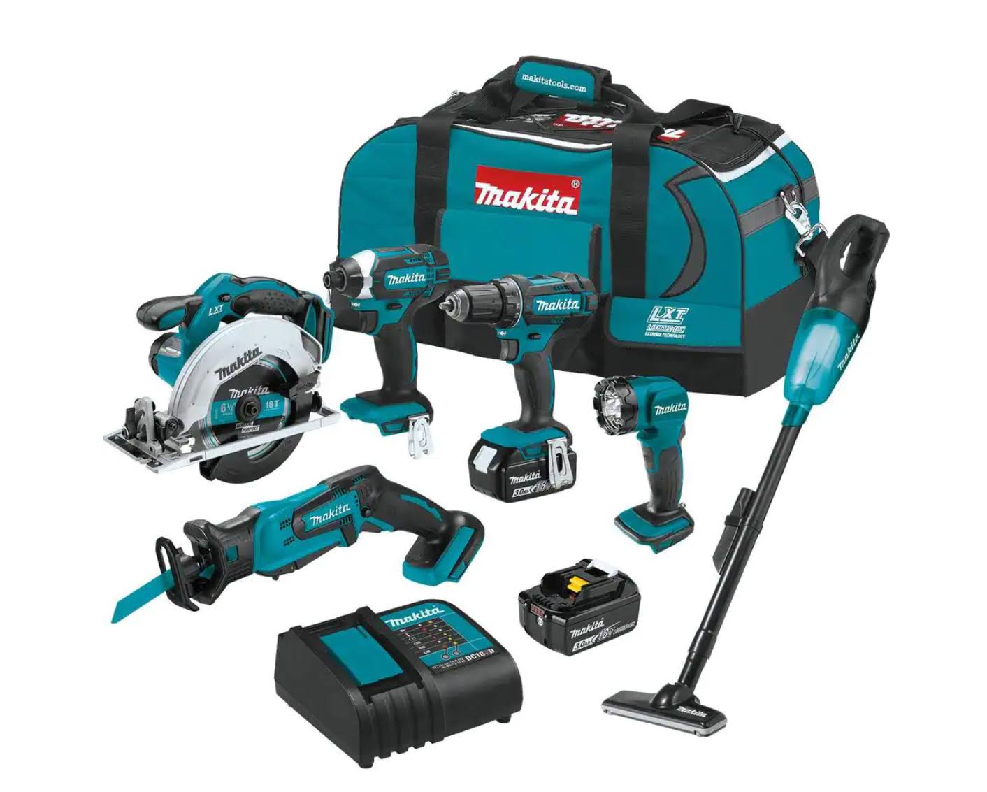 XT614SX1 18V Lithium-Ion Cordless 6-Piece Kit (Drill-Driver/ Impact Driver/ Circular Saw/ Recipro Saw/ Vacuum/ Light) 3.0Ah