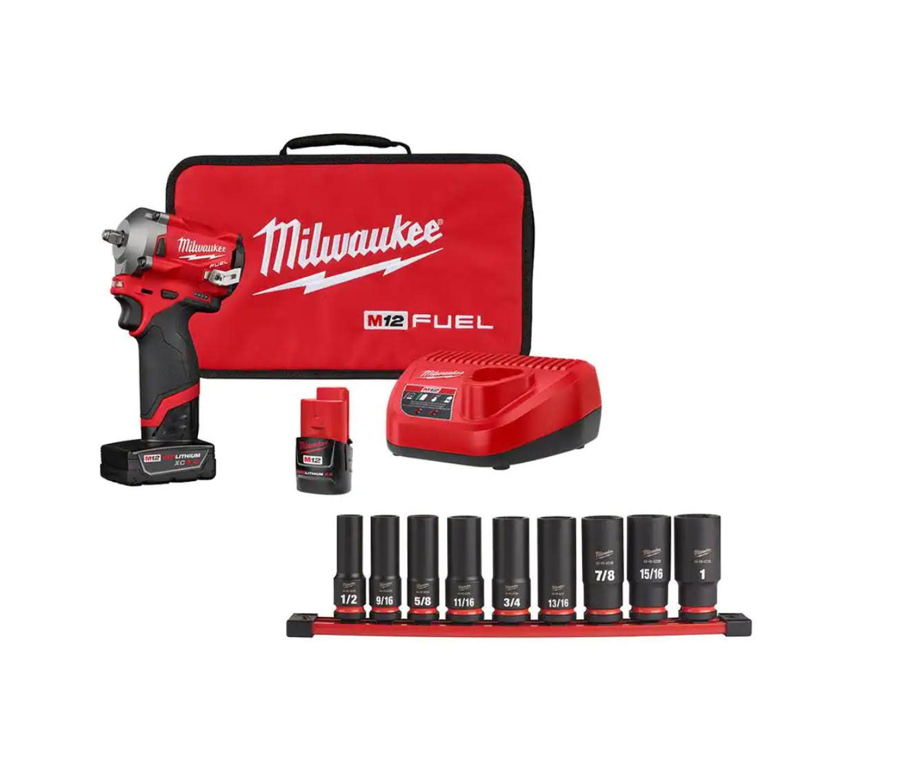 2555-22-49-66-7022 M12  12V Cordless Brushless  1/2 in. Impact Wrench Kit with 1/2 in. Drive SAE Deep Socket Set (9-Piece)