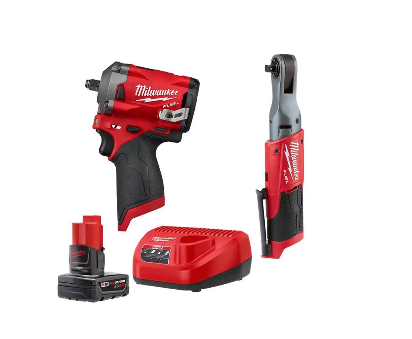 2554-20-2557-20-48-59-2440 M12  12V Lithium-Ion Brushless Cordless  3/8 in. Impact Wrench   3/8 in. Ratchet Kit w/Battery   Charger