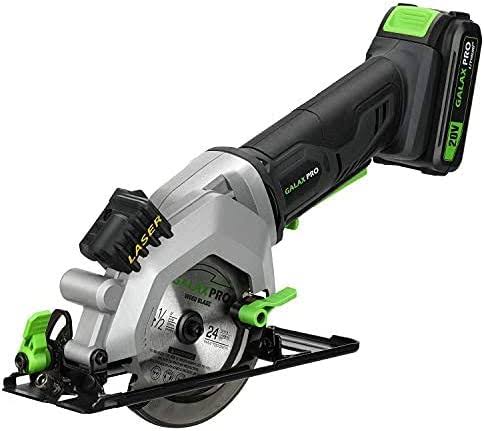 GALAX PRO 20V 4-1/2  Cordless Circular Saw with 2.0Ah battery, Laser Guide, Rip Guide, 2 Pcs Blades(24T+ 60T), 3400RPM, Max Cutting Depth 1-11/16 (90°), 1-1/8 (45°)