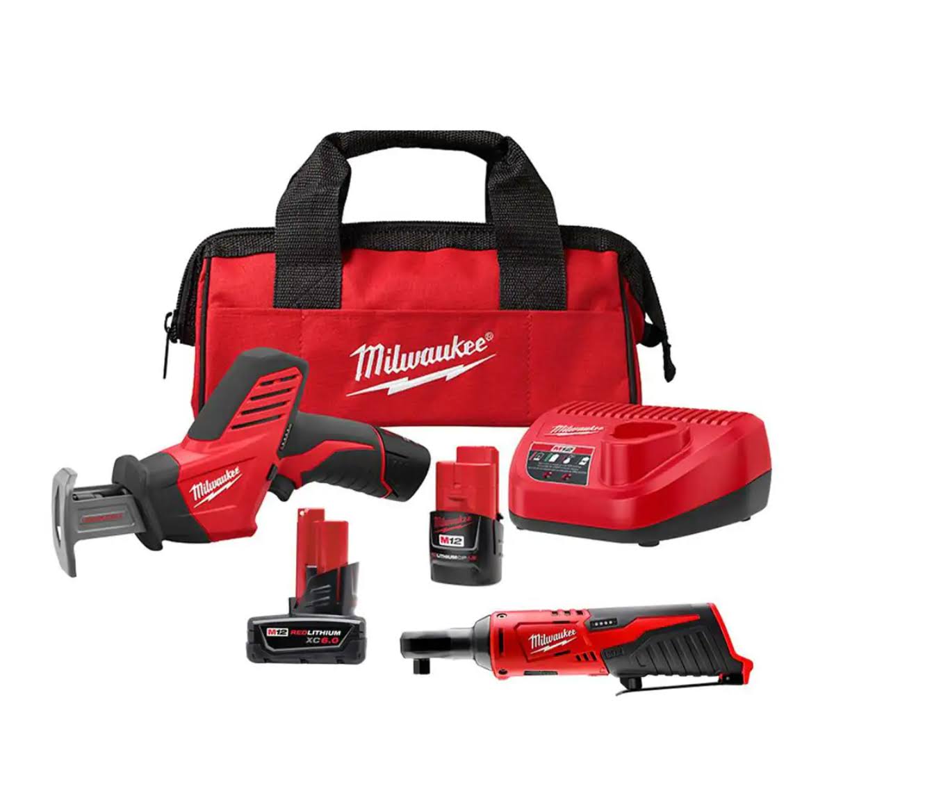 2420-21-2457-20-48-11-2460 M12 12V Lithium-Ion  Cordless Reciprocating Saw Kit with M12 3/8 in. Ratchet and 6.0 Ah XC Battery Pack