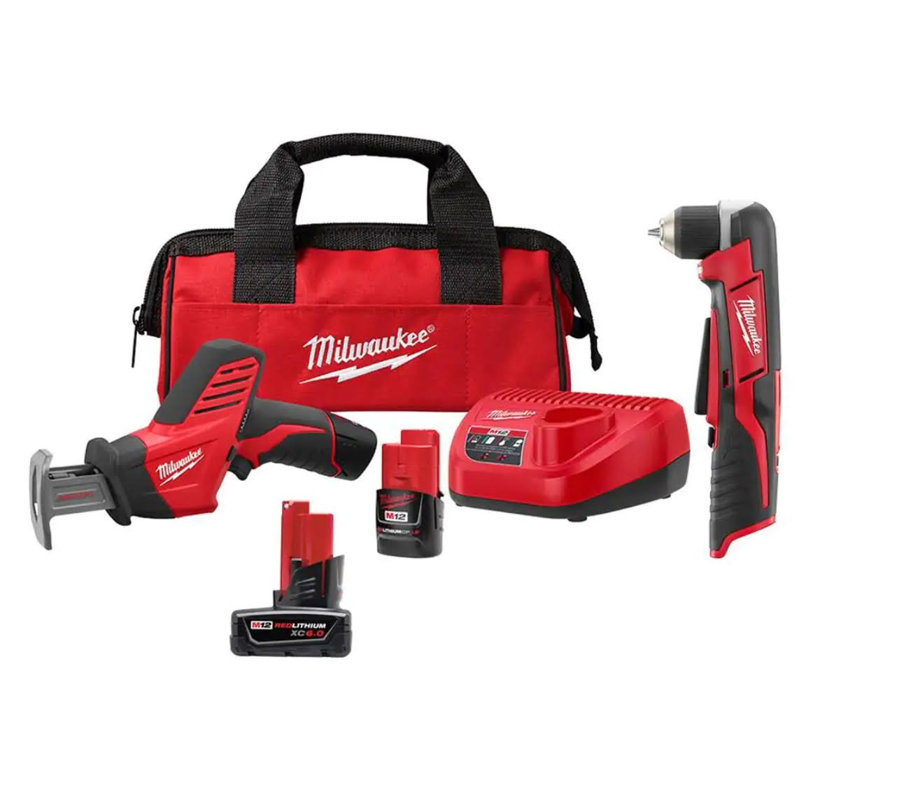 2420-21-2415-20-48-11-2460 M12 12V Li-Ion  Cordless Reciprocating Saw Kit with M12 3/8 in. Right Angle Drill and 6.0Ah XC Battery Pack