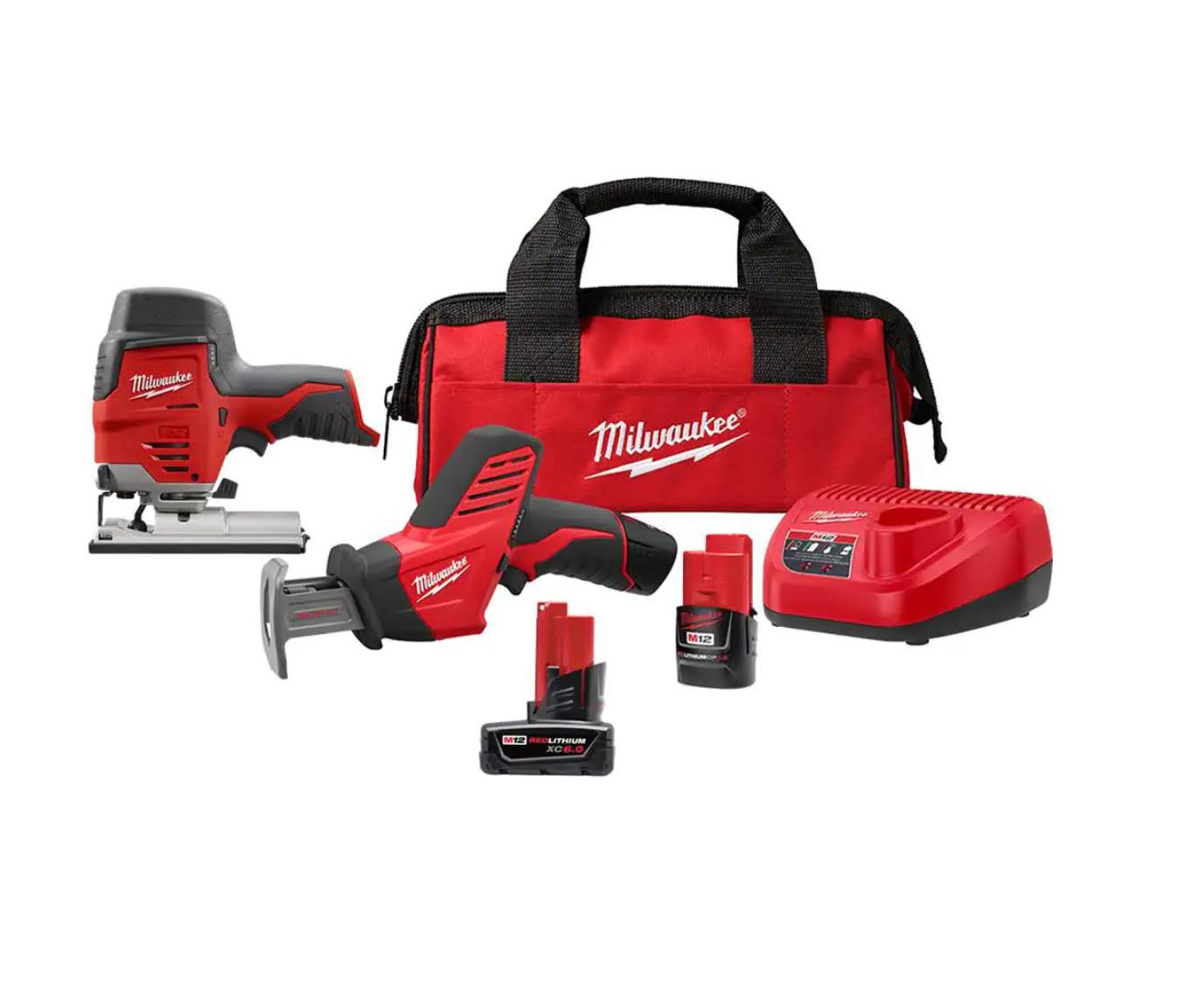 2420-21-2445-20-48-11-2460 M12 12V Lithium-Ion  Cordless Reciprocating Saw Kit with M12 Cordless Jig Saw and 6.0 Ah XC Battery Pack