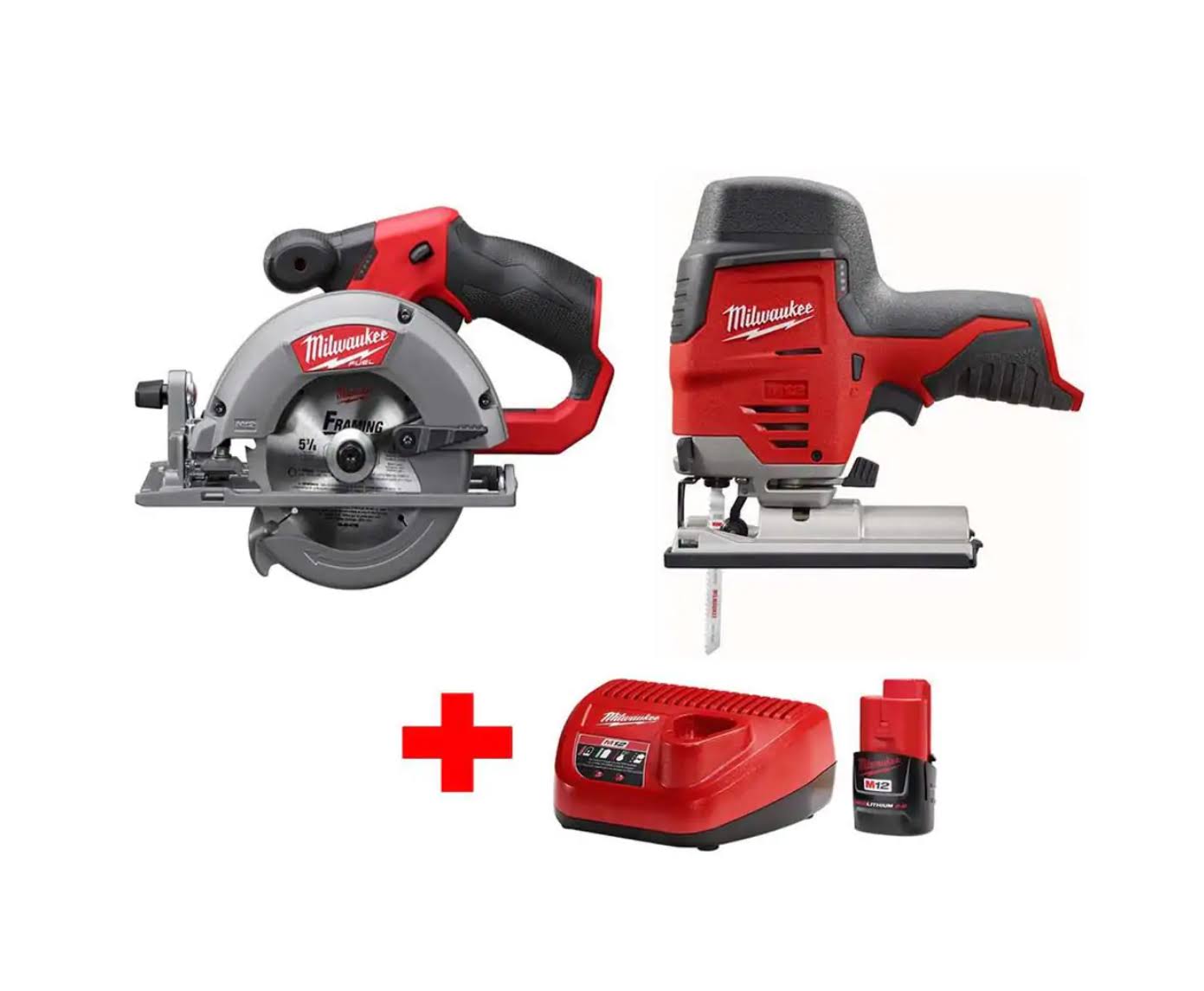 2445-20-2530-20-48-59-2420 M12 12V Lithium-Ion Cordless Jig Saw and 5-3/8 in. Circular Saw Combo Kit W/ (1) 2.0Ah Battery and Charger