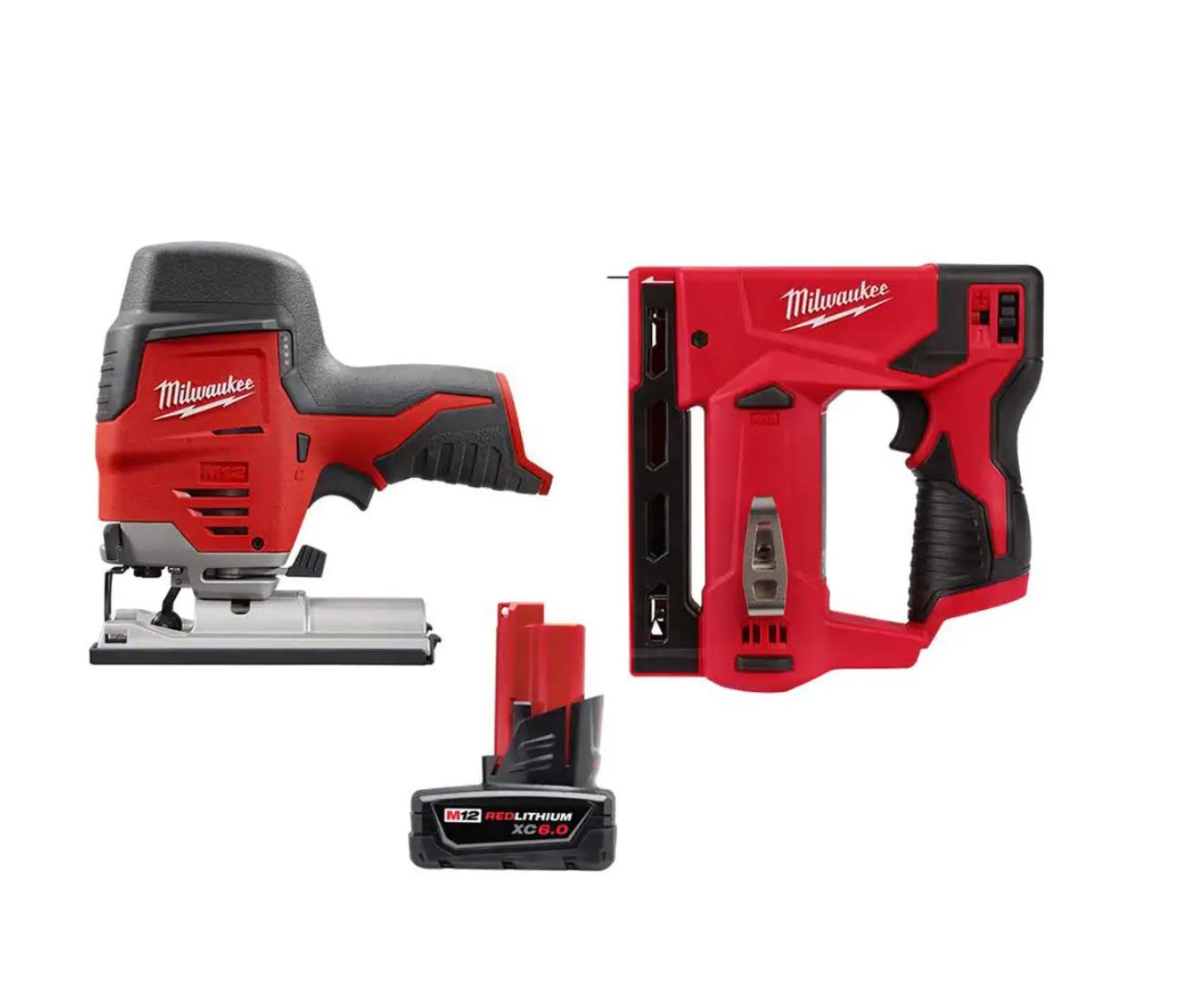 2445-20-2447-20-48-11-2460 M12 12V Lithium-Ion Cordless Jig Saw with M12 3/8 in. Crown Stapler and 6.0 Ah XC Battery Pack