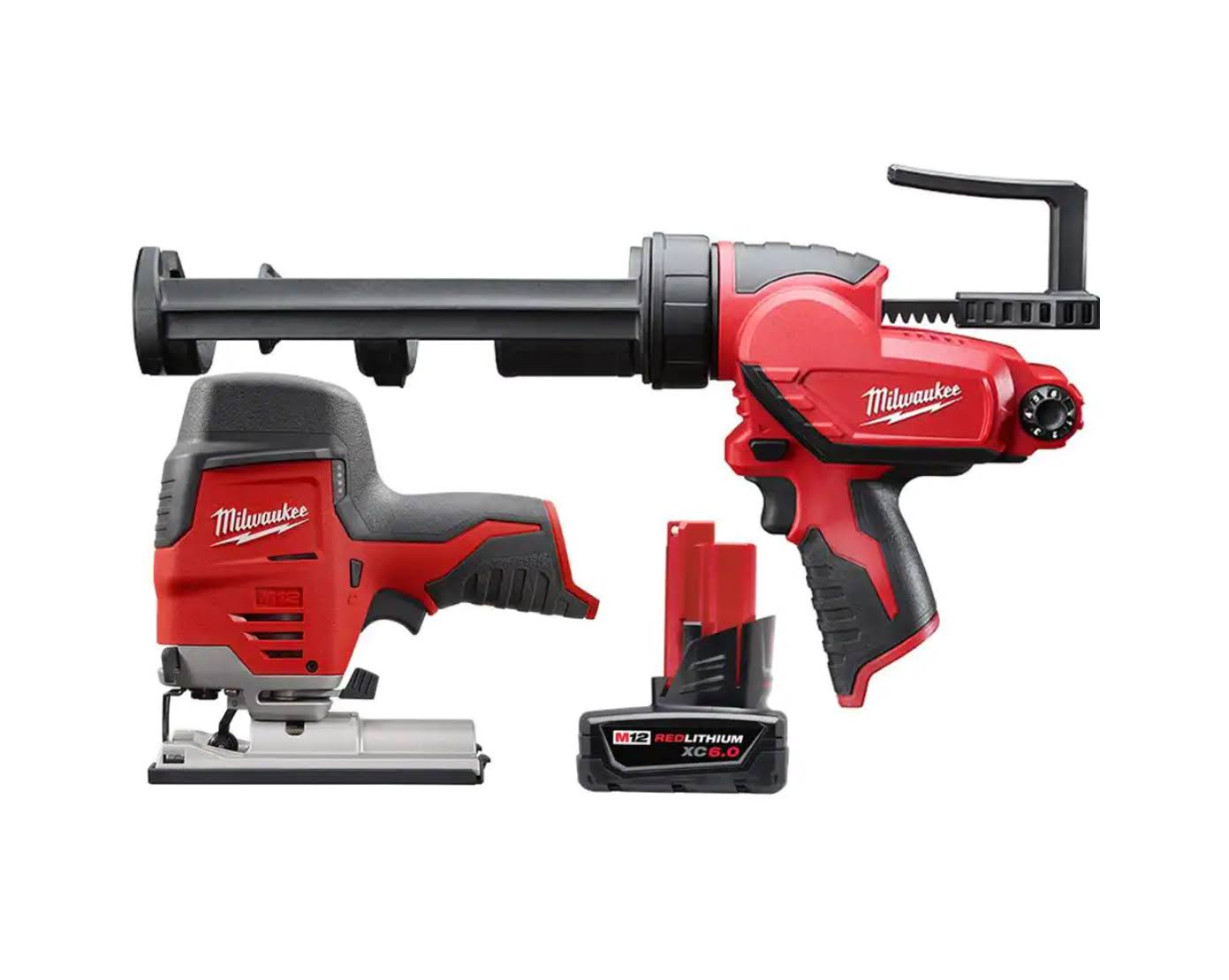 2445-20-2441-20-48-11-2460 M12 12V Lithium-Ion Cordless Jig Saw with M12 10 oz. Caulk and Adhesive Gun and 6.0 Ah XC Battery Pack