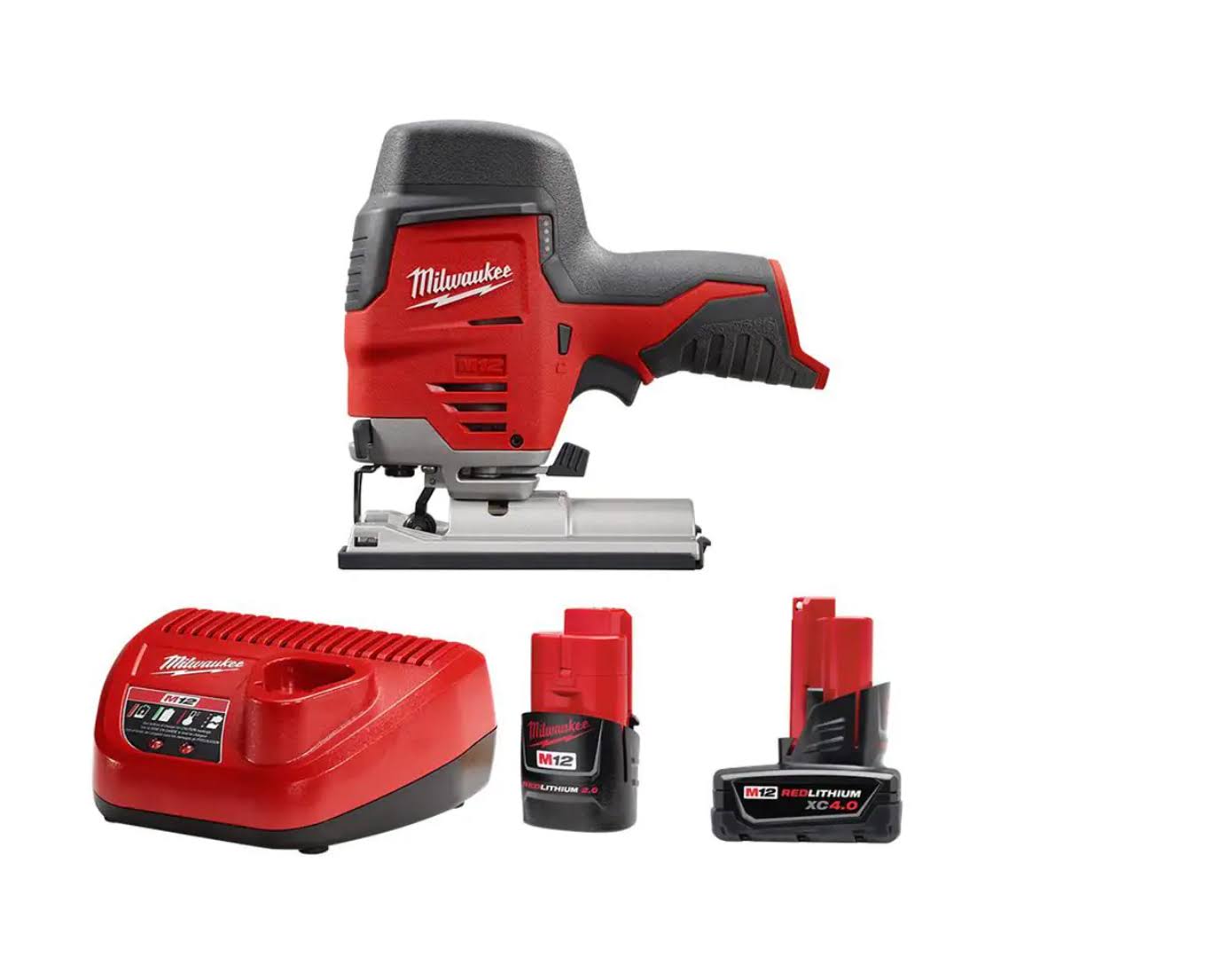 48-59-2424-2445-20 M12 12V Lithium-Ion Cordless Jig Saw with One M12 4.0 Ah and One M12 2.0 Ah Battery Pack and Charger
