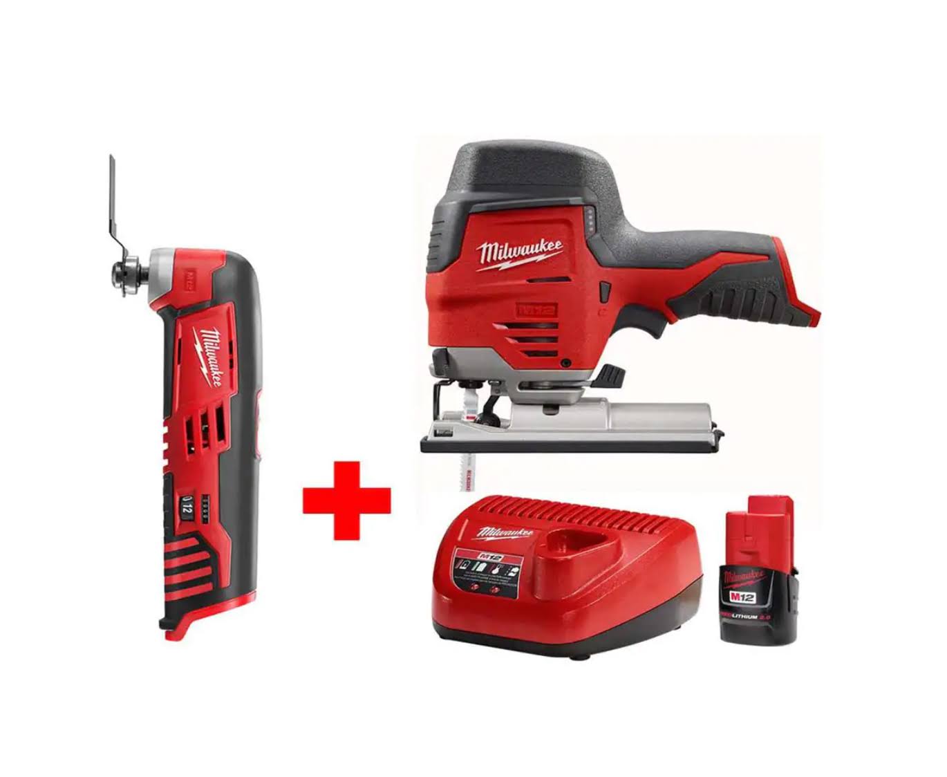 2445-20-2426-20-48-59-2420 M12 12V Lithium-Ion Cordless Jig Saw and Multi-Tool Combo Kit W/ (1) 2.0Ah Battery and Charger
